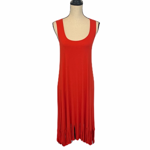 ❗️Clearance ❗️Fringe Bottom Canary Red Tank Dress - Picture 4 of 7